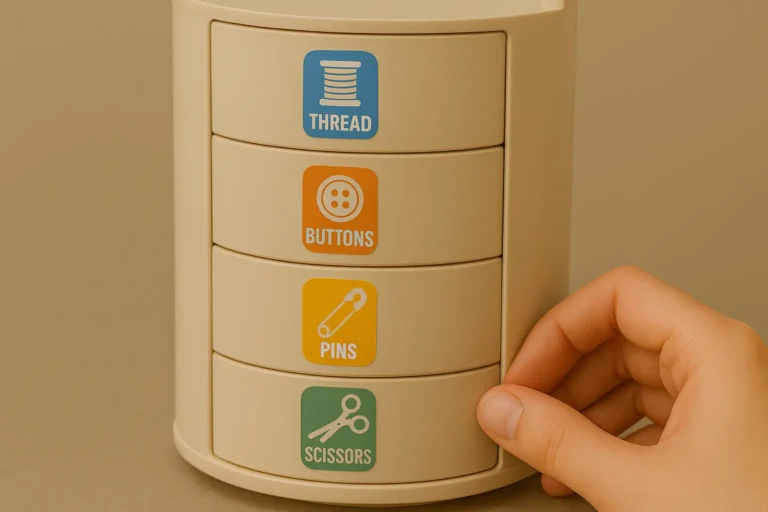 Setorização visual com adesivos temáticos em tambores rotativos para pequenos insumos