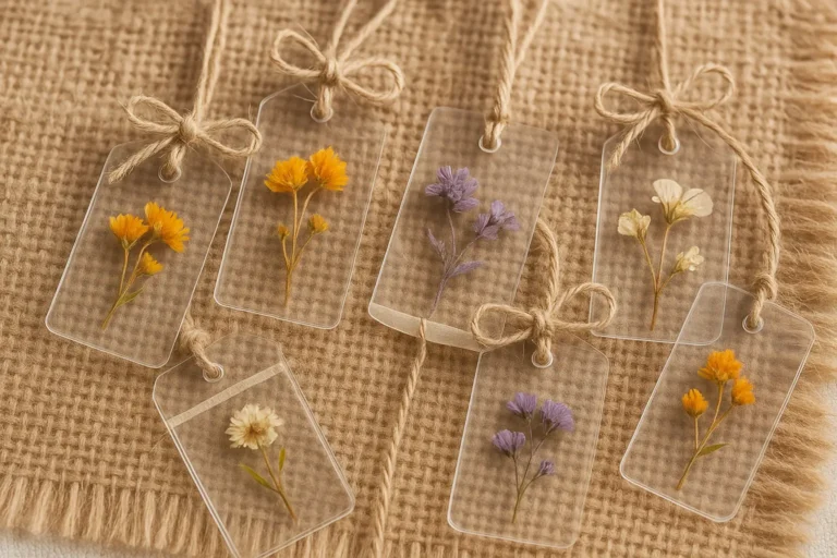 Tags com miniaturas florais secas