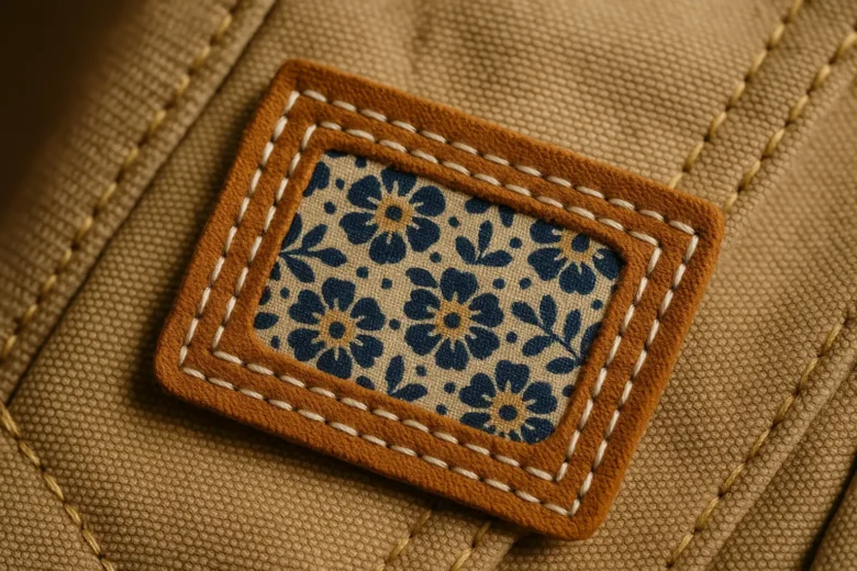 Etiquetas costuradas com linhas duplas